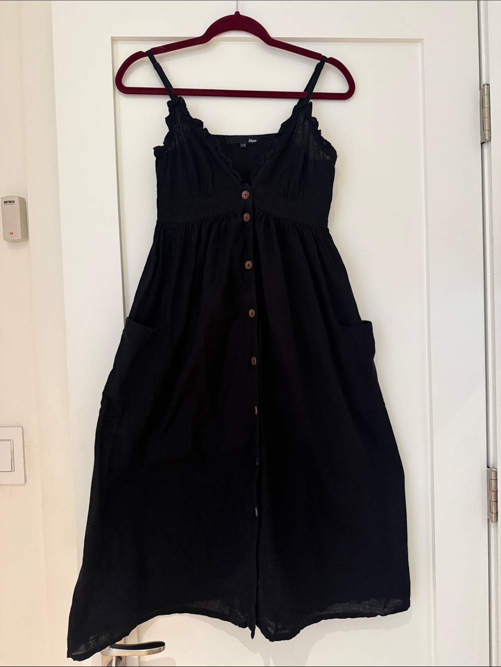 Women's Black Button-Front cotton Midi Sundress with Pockets